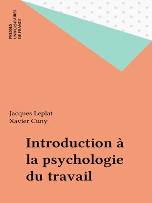 cover image of Introduction à la psychologie du travail